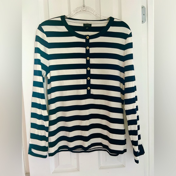 Talbots XL top Delfina stripe navy white long sleeve knit jersey 
V neck button - Picture 2 of 12